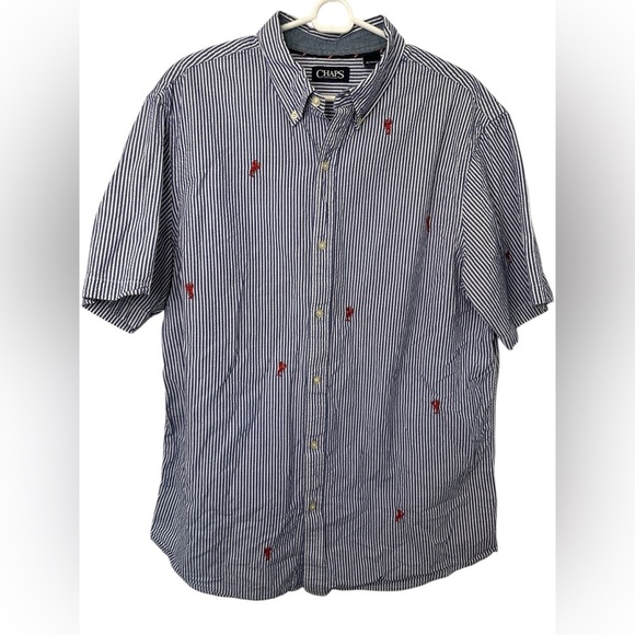 Chaps Blue Stripe Lobster Embroidered Casual Button Down Shirt Relaxed Fit - Picture 1 of 5